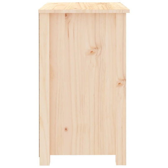 Side view of a solid wood pine bedside cabinet with a sleek and classic design, showcasing natural rustic knots and high-quality craftsmanship