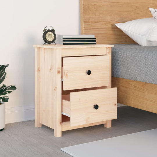 Affordable and quality solid wood pine bedside cabinet 50x35x61.5 cm with two drawers for ample storage space, offering great value