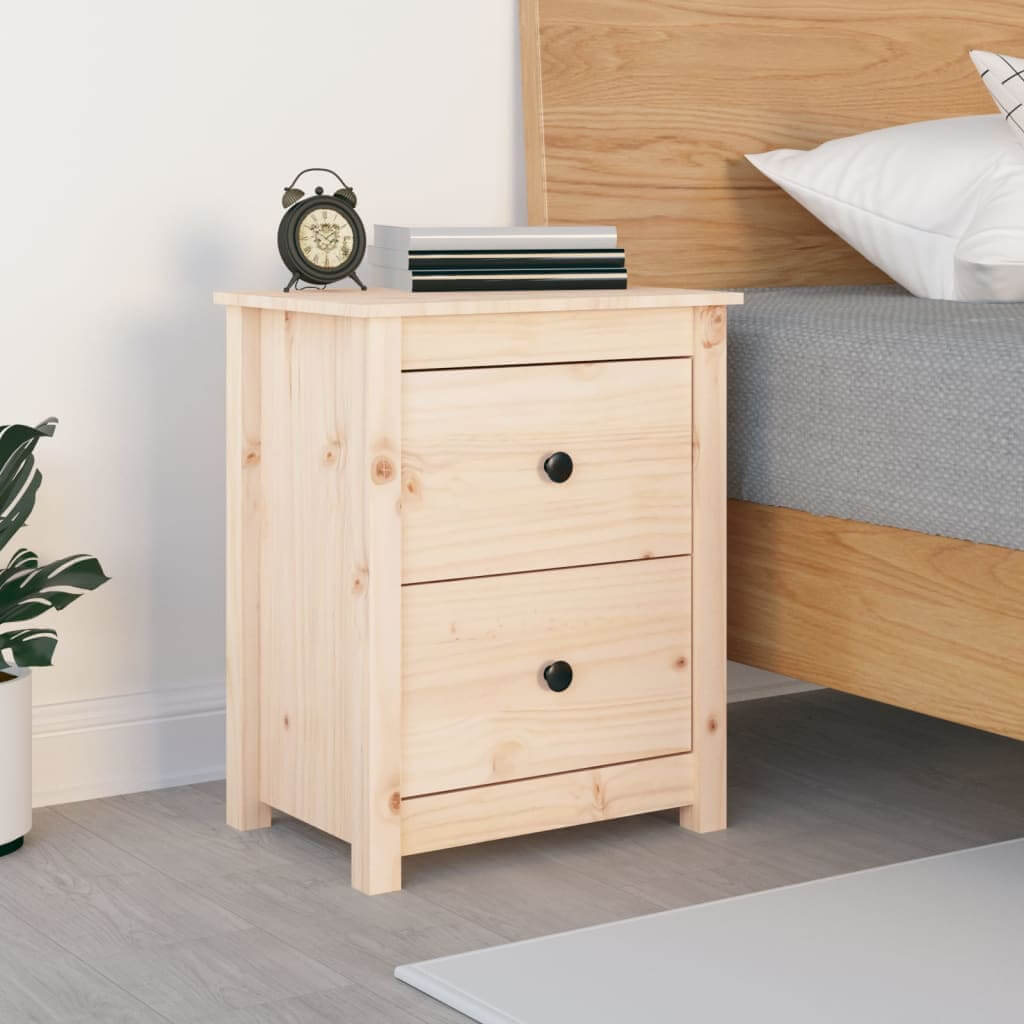 Affordable solid wood pine bedside cabinet with two drawers, sleek design, and ample storage space for quality and value, enhancing any interior.