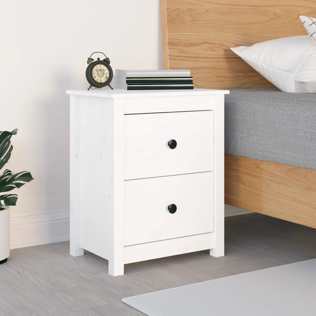 Bedside Cabinet White 50x35x61.5 cm Solid Wood Pine