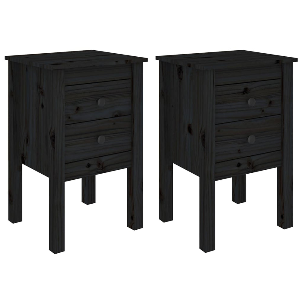 Bedside Cabinets 2 pcs Black 40x35x61.5 cm Solid Wood Pine