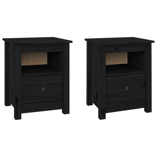 Bedside Cabinets 2 pcs Black 40x35x49 cm Solid Wood Pine