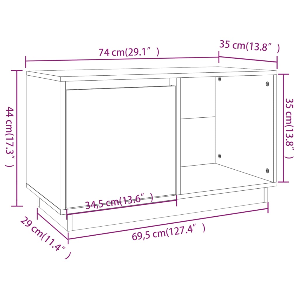 TV Cabinet 74x35x44 cm Solid Wood Pine