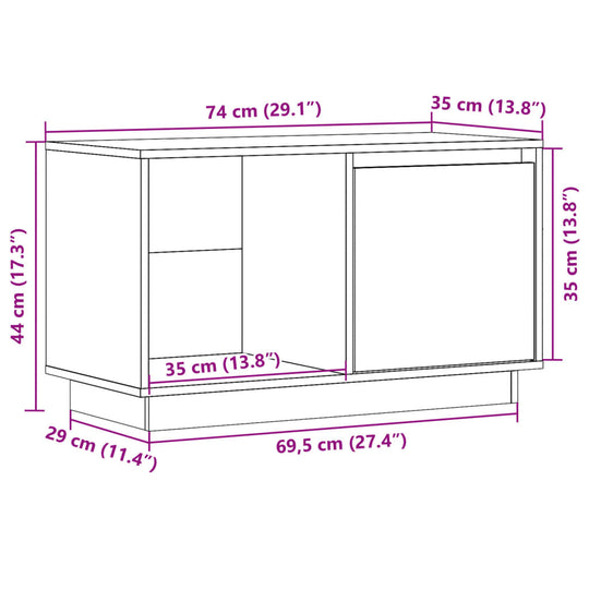 TV Cabinet 74x35x44 cm Solid Wood Pine