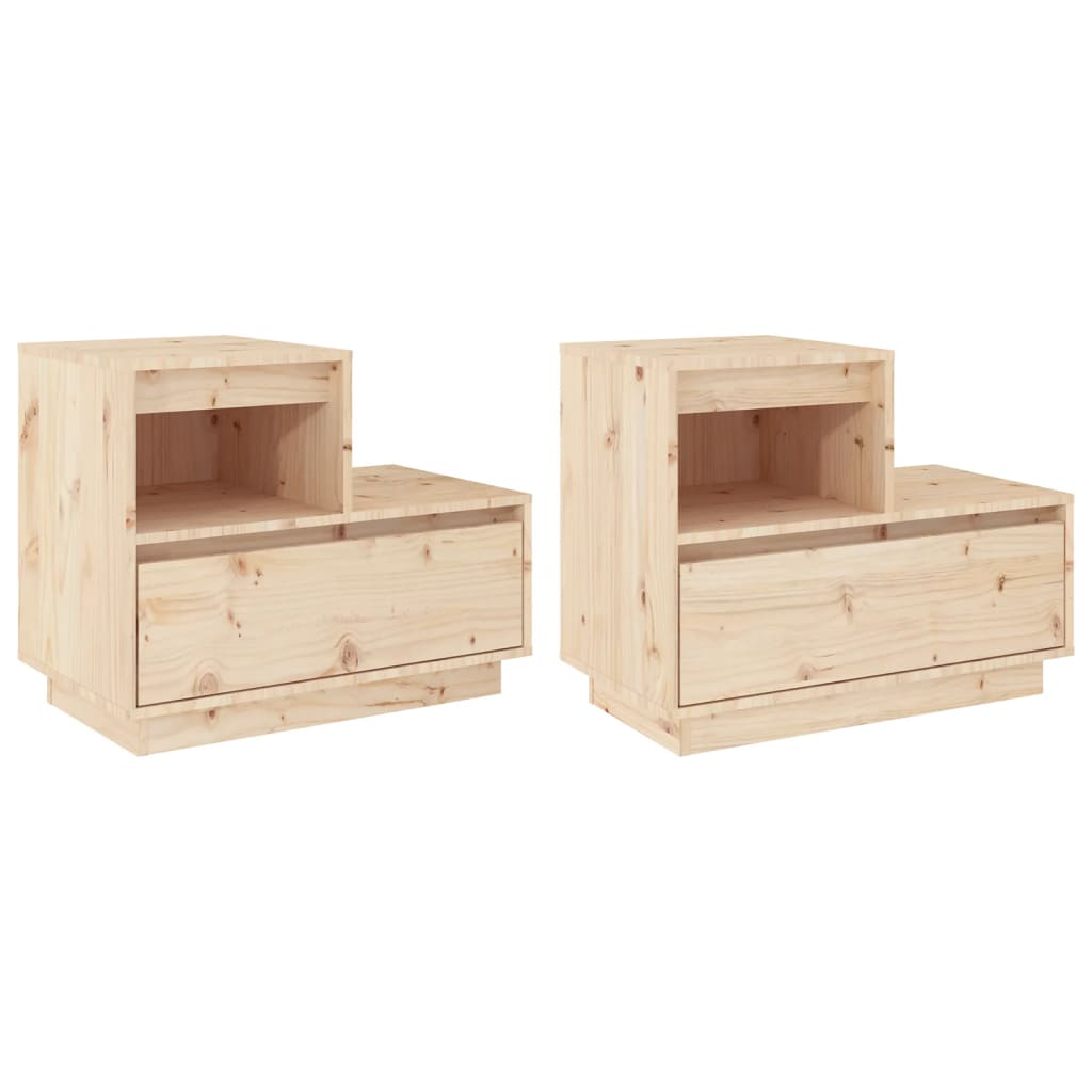 Affordable quality bedside cabinets set, 2 pieces, solid pine wood, rustic look, ample storage, 60x34x51 cm, value furniture.