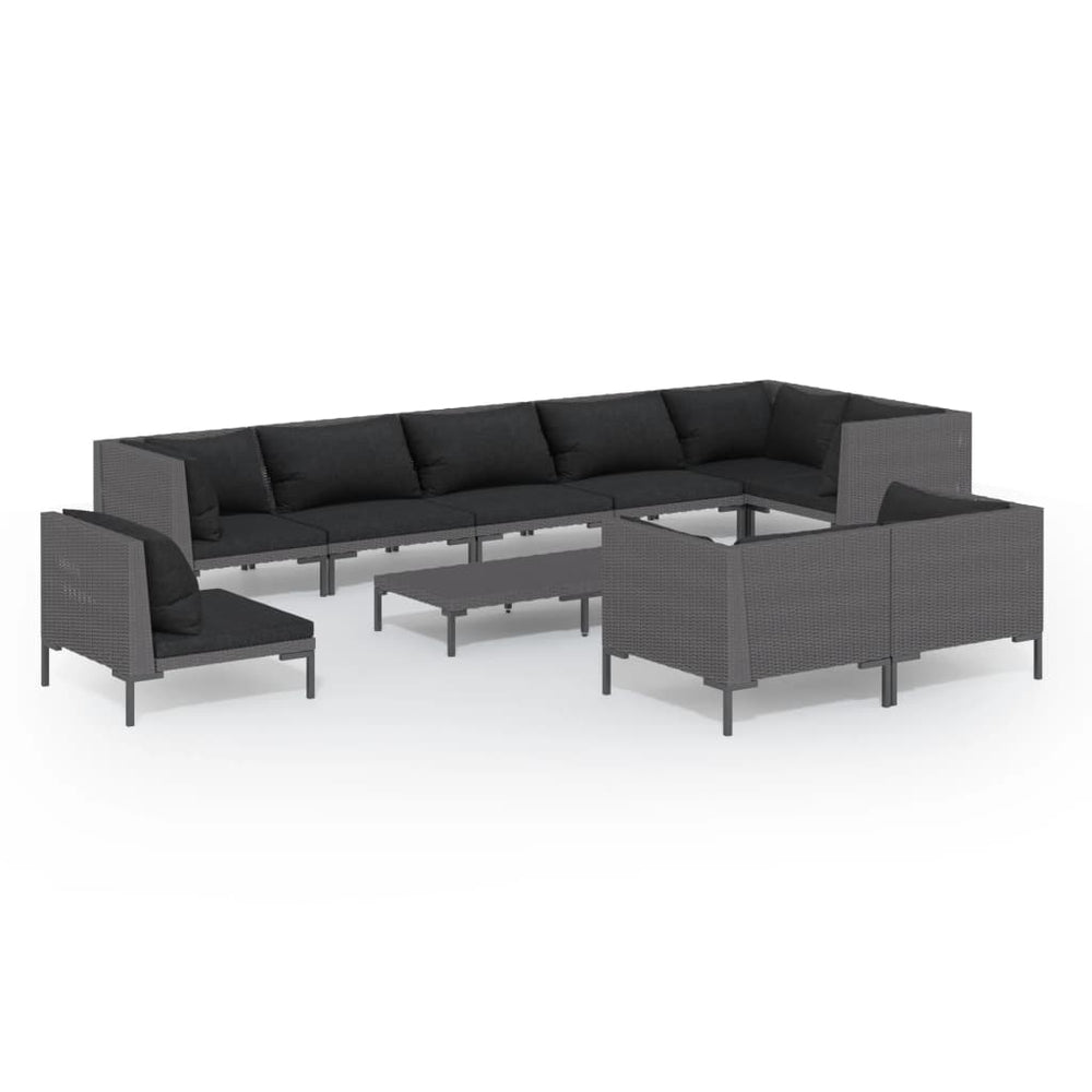 10 Piece Garden Lounge Set with Cushions Poly Rattan Dark Grey