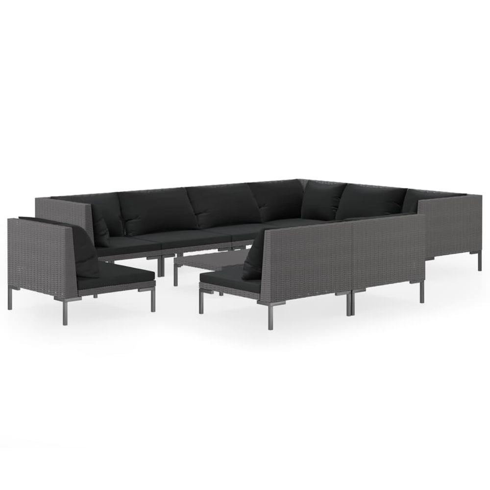 10 Piece Garden Lounge Set with Cushions Poly Rattan Dark Grey