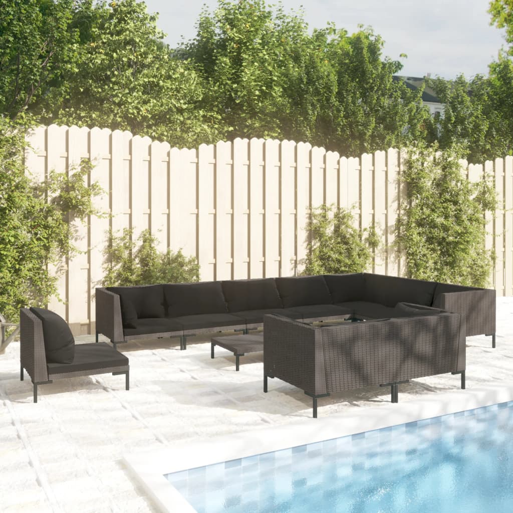 11 Piece Garden Lounge Set with Cushions Poly Rattan Dark Grey