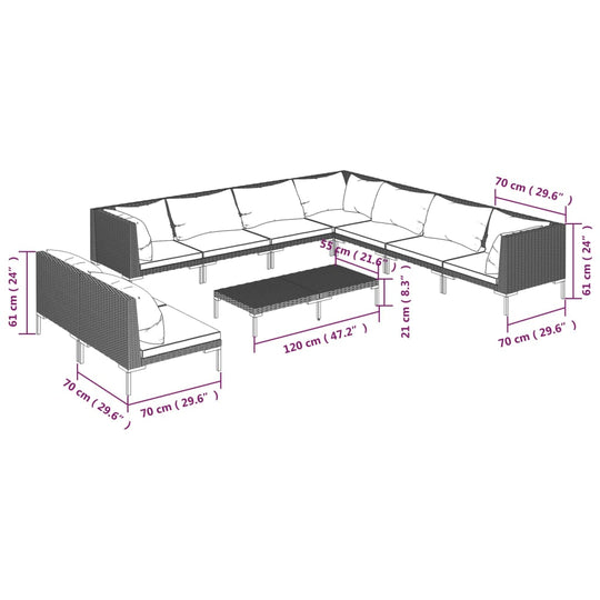 10 Piece Garden Lounge Set with Cushions Poly Rattan Dark Grey