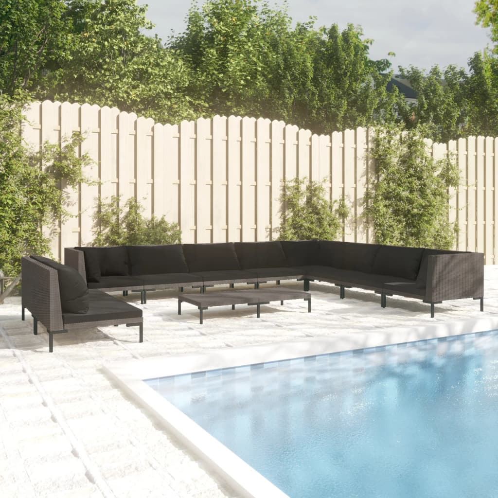 11 Piece Garden Lounge Set with Cushions Poly Rattan Dark Grey