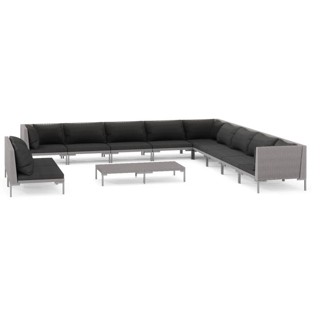 12 Piece Garden Lounge Set with Cushions Poly Rattan Dark Grey