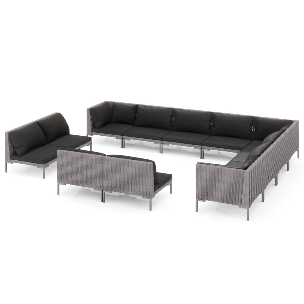 12 Piece Garden Lounge Set with Cushions Poly Rattan Dark Grey