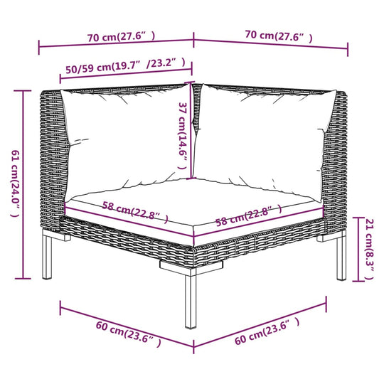 12 Piece Garden Lounge Set with Cushions Poly Rattan Dark Grey