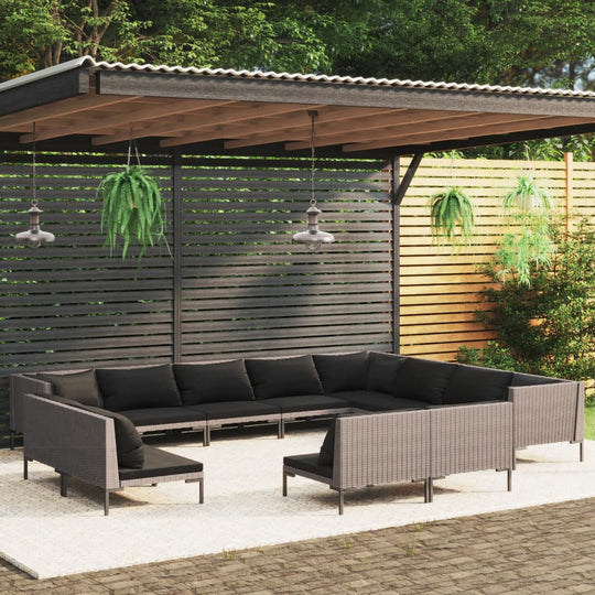 12 Piece Garden Lounge Set with Cushions Poly Rattan Dark Grey