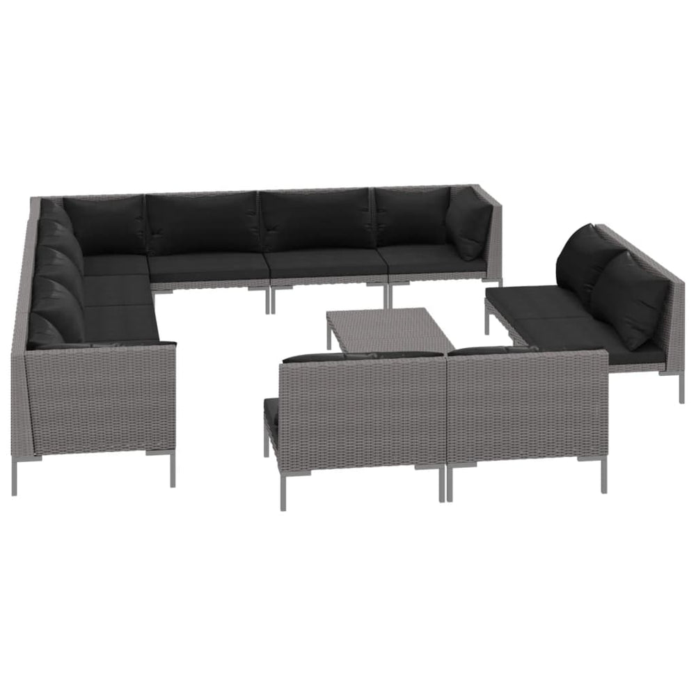 13 Piece Garden Lounge Set with Cushions Poly Rattan Dark Grey