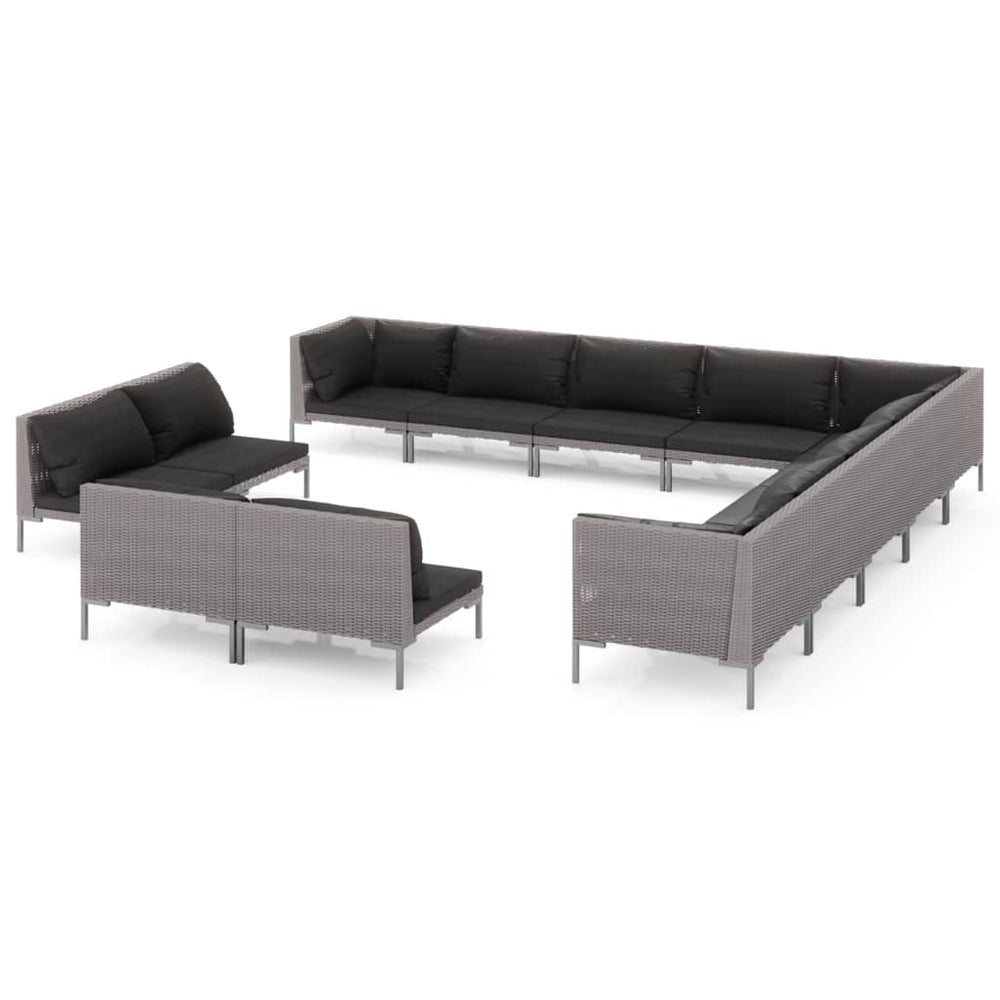 13 Piece Garden Lounge Set with Cushions Poly Rattan Dark Grey