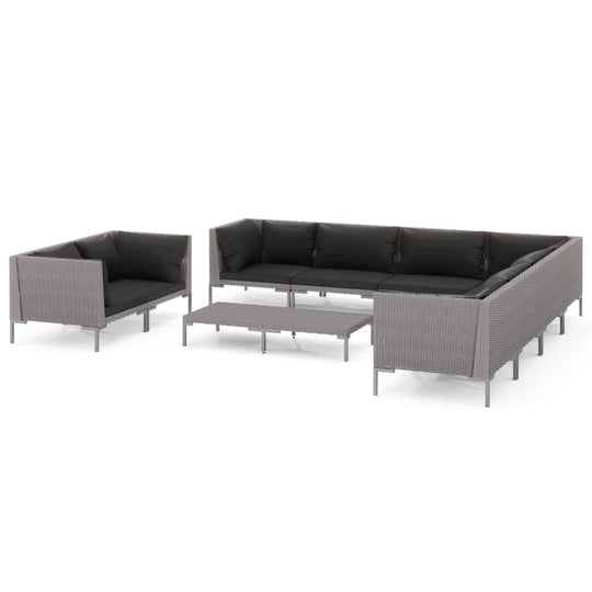 10 Piece Garden Lounge Set with Cushions Poly Rattan Dark Grey