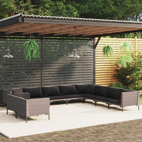 10 Piece Garden Lounge Set with Cushions Poly Rattan Dark Grey