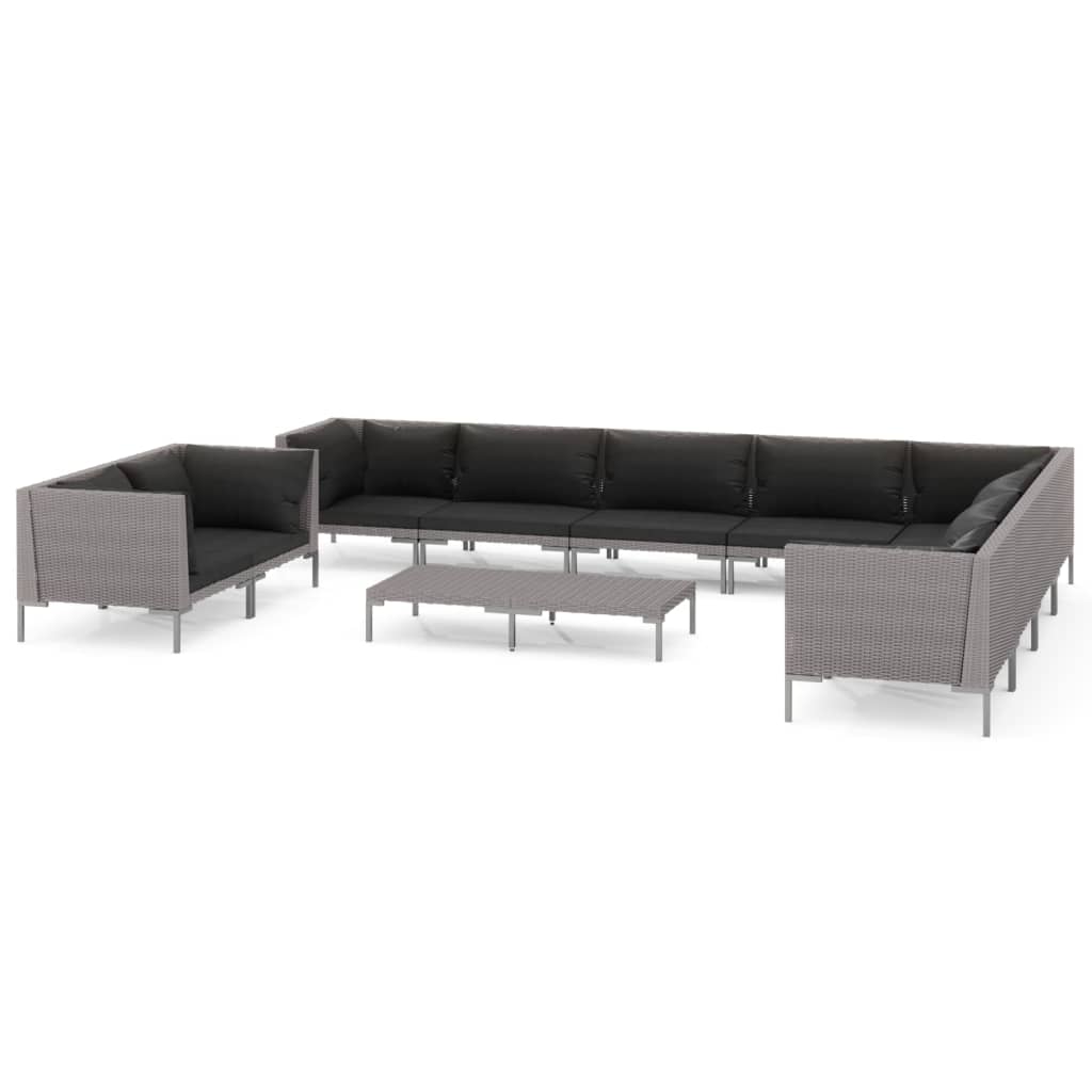 11 Piece Garden Lounge Set with Cushions Poly Rattan Dark Grey