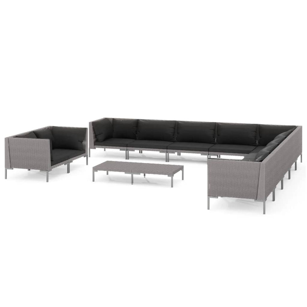 12 Piece Garden Lounge Set with Cushions Poly Rattan Dark Grey