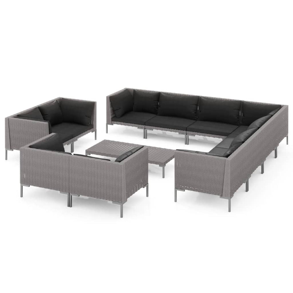 12 Piece Garden Lounge Set with Cushions Poly Rattan Dark Grey