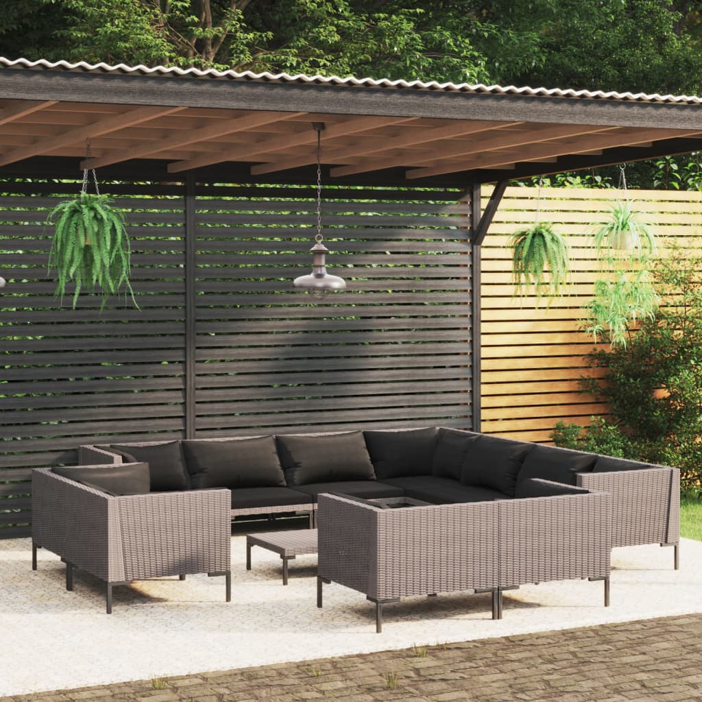 12 Piece Garden Lounge Set with Cushions Poly Rattan Dark Grey