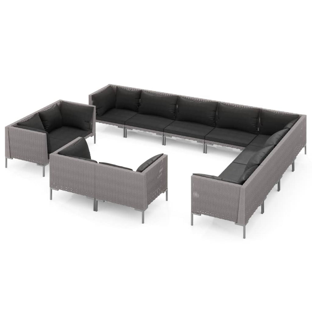 12 Piece Garden Lounge Set with Cushions Poly Rattan Dark Grey