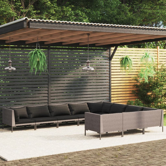 10 Piece Garden Lounge Set with Cushions Poly Rattan Dark Grey