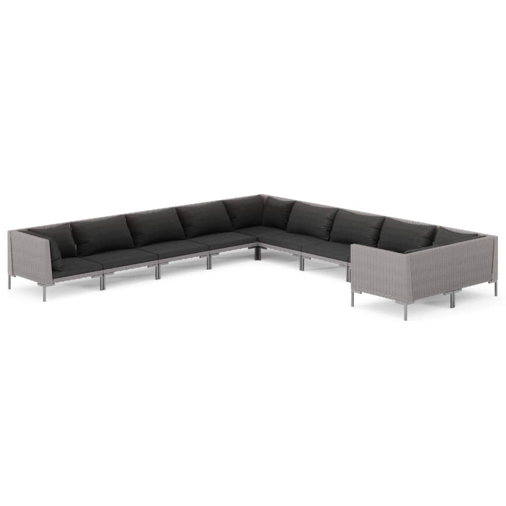 10 Piece Garden Lounge Set with Cushions Poly Rattan Dark Grey