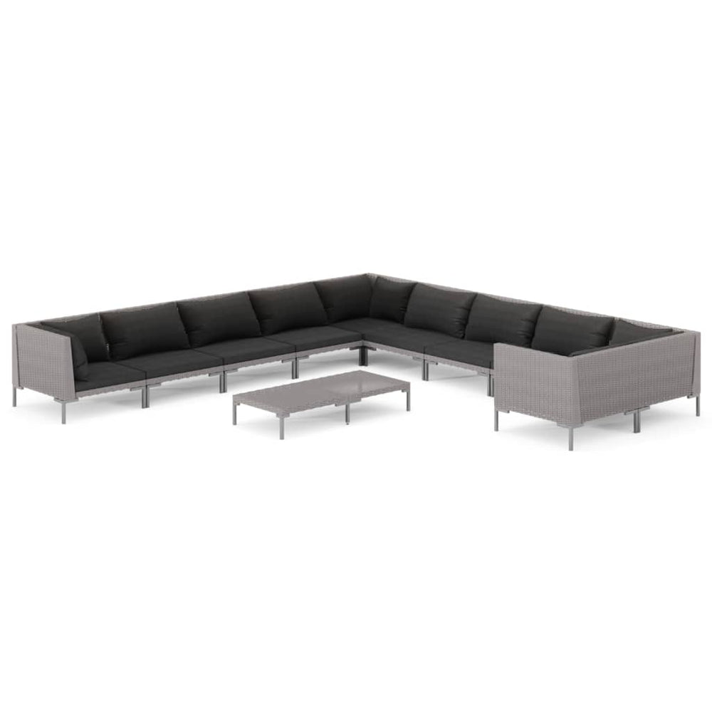 11 Piece Garden Lounge Set with Cushions Poly Rattan Dark Grey