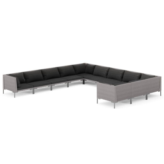 11 Piece Garden Lounge Set with Cushions Poly Rattan Dark Grey