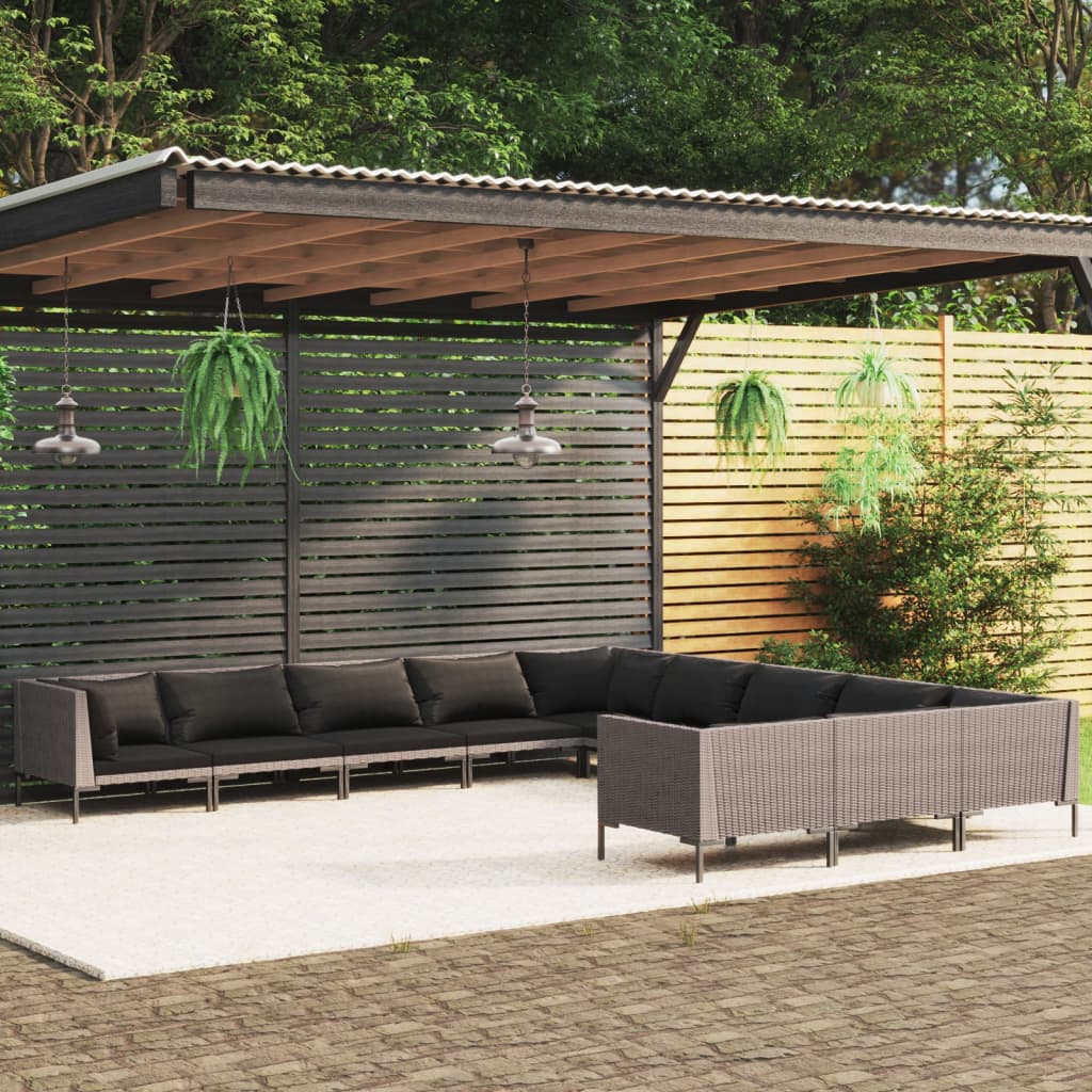 11 Piece Garden Lounge Set with Cushions Poly Rattan Dark Grey