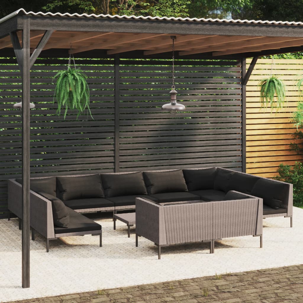 12 Piece Garden Lounge Set with Cushions Poly Rattan Dark Grey