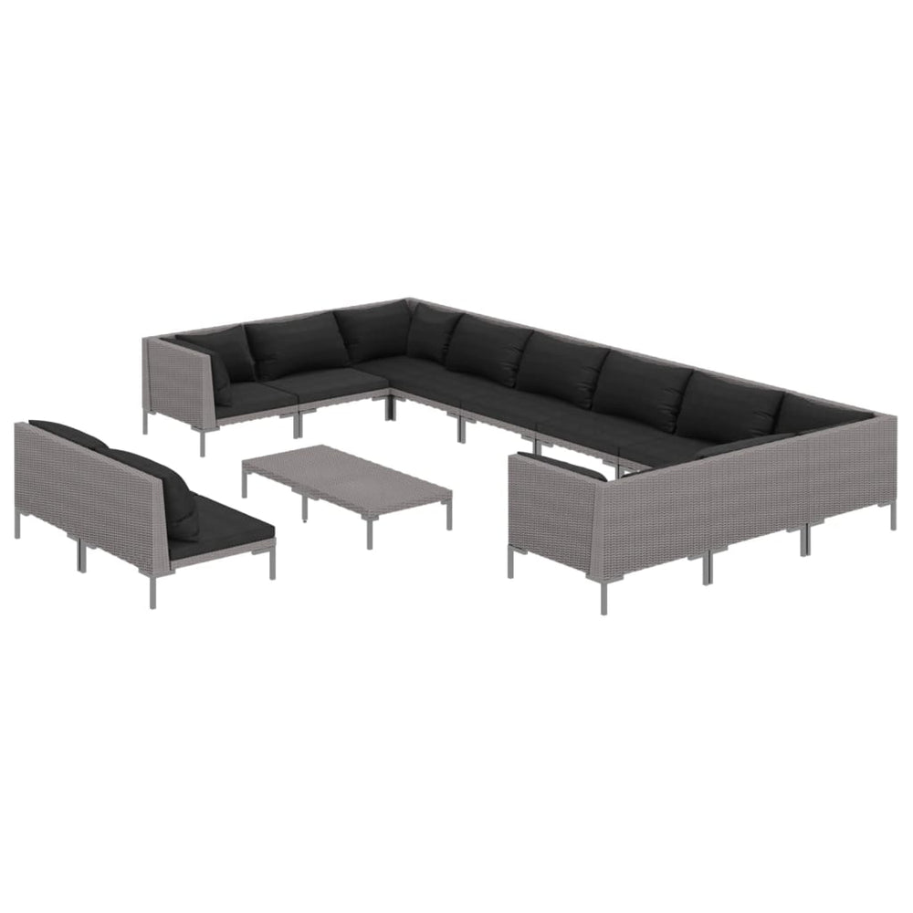 13 Piece Garden Lounge Set with Cushions Poly Rattan Dark Grey