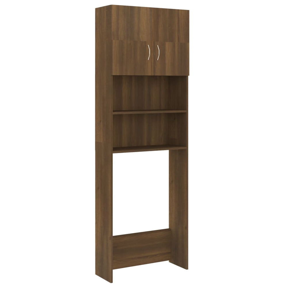 Brown Oak Washing Machine Cabinet with Shelves and Doors, 64x25.5x190 cm, Affordable Quality Laundry Storage Solution