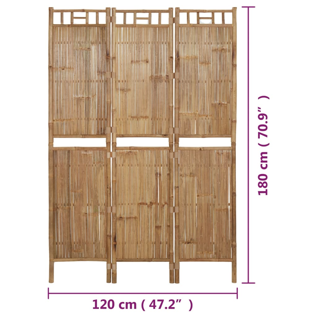 3-Panel Room Divider Bamboo 120x180 cm