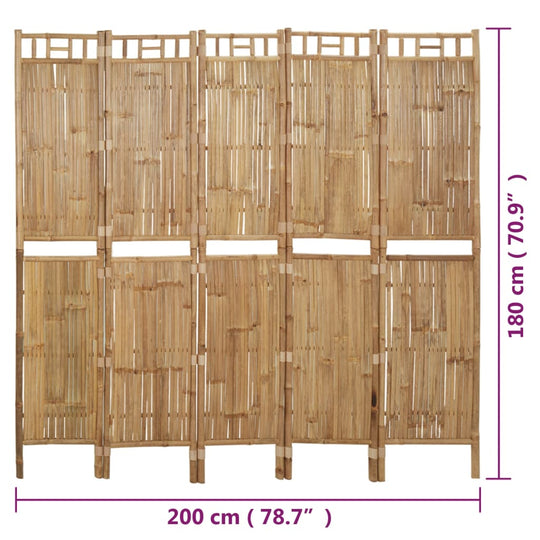 5-Panel Room Divider Bamboo 200x180 cm