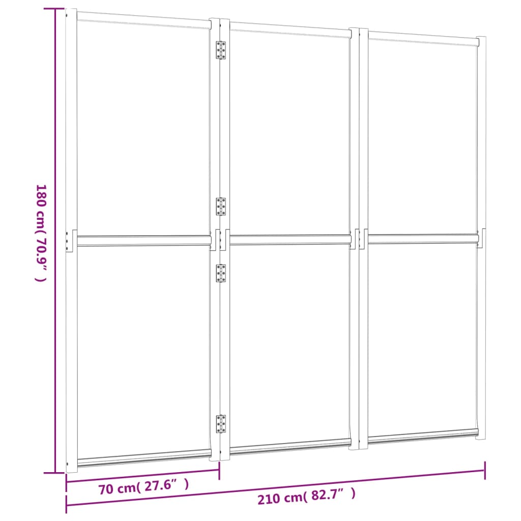 3-Panel Room Divider Black 210x180 cm