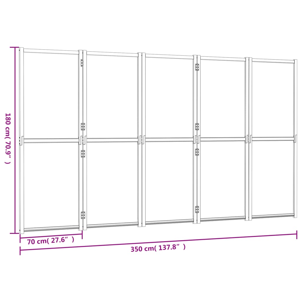 5-Panel Room Divider Cream White 350x180 cm