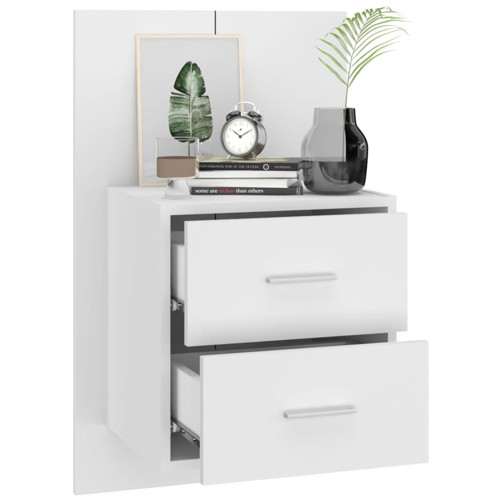 Affordable wall-mounted bedside cabinets 2 pcs high gloss white, quality floating design, maximizes space, cheap and practical with drawers