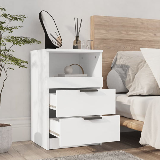 Bedside Cabinet White Engineered Wood