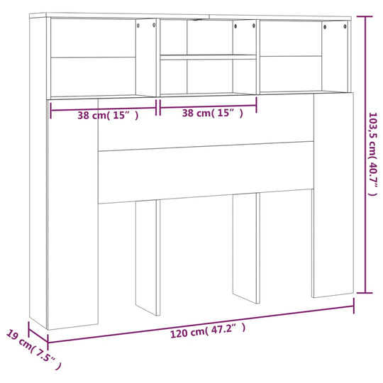 Headboard Cabinet Black 120 cm