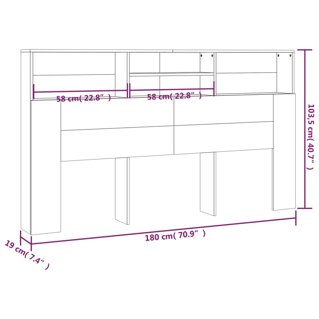 Headboard Cabinet White 180 cm