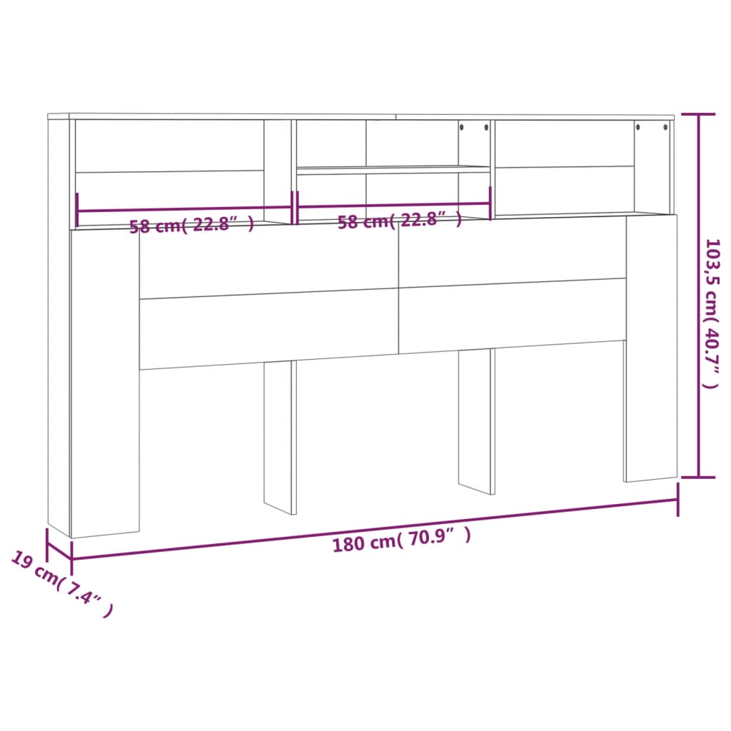 Headboard Cabinet Black 180 cm