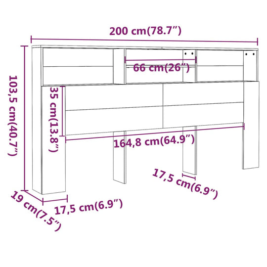 Headboard Cabinet Black 200 cm