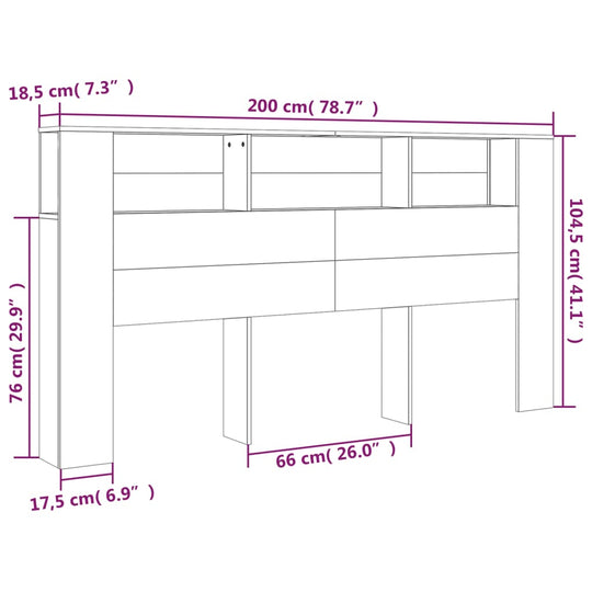 Headboard Cabinet White 200 cm