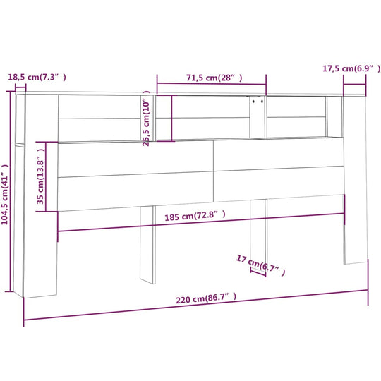 Headboard Cabinet White 220 cm