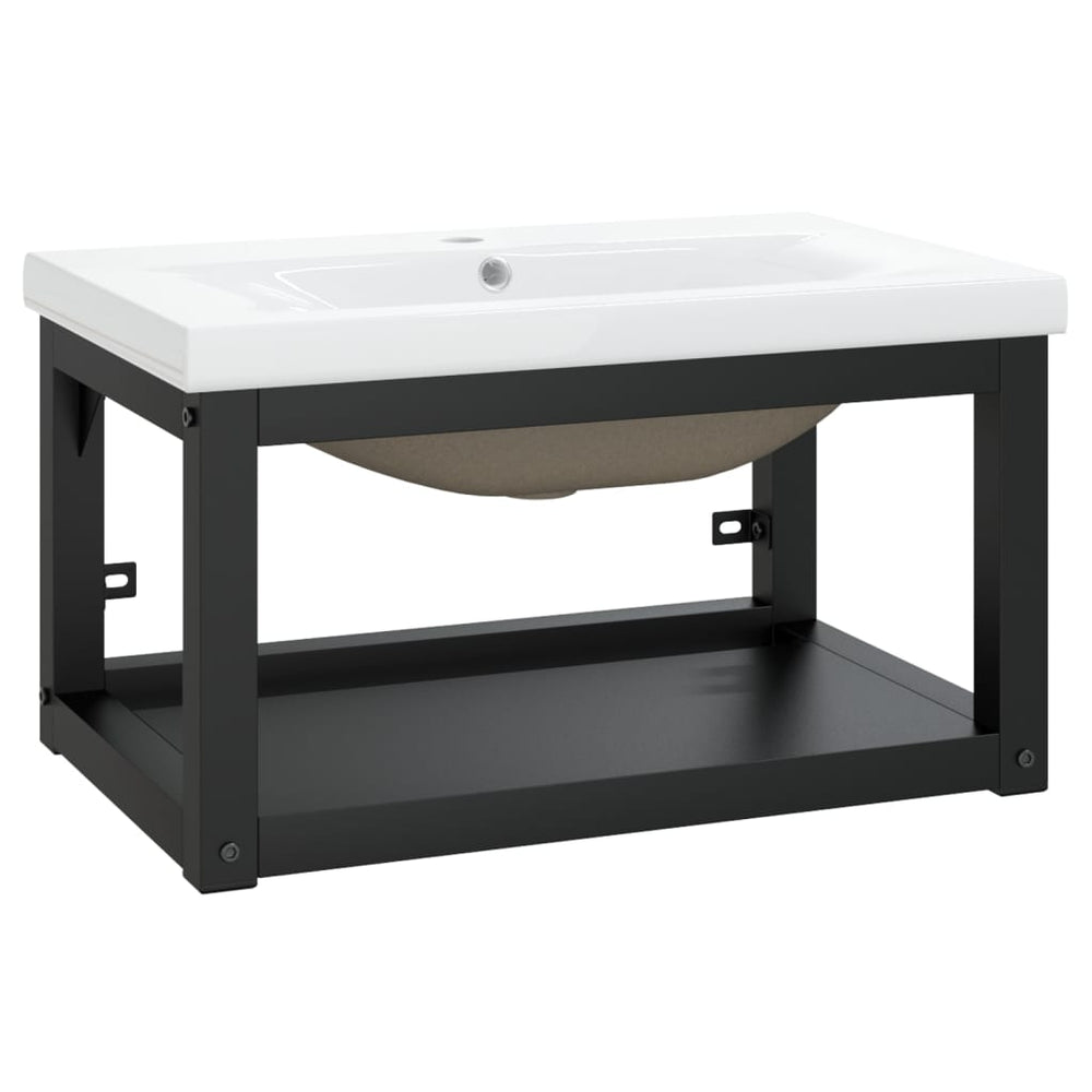 Bathroom Washbasin Frame with Built-in Basin Black Iron