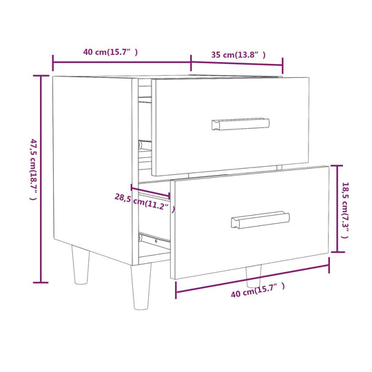 Bed Cabinets 2 pcs White 40x35x47.5 cm