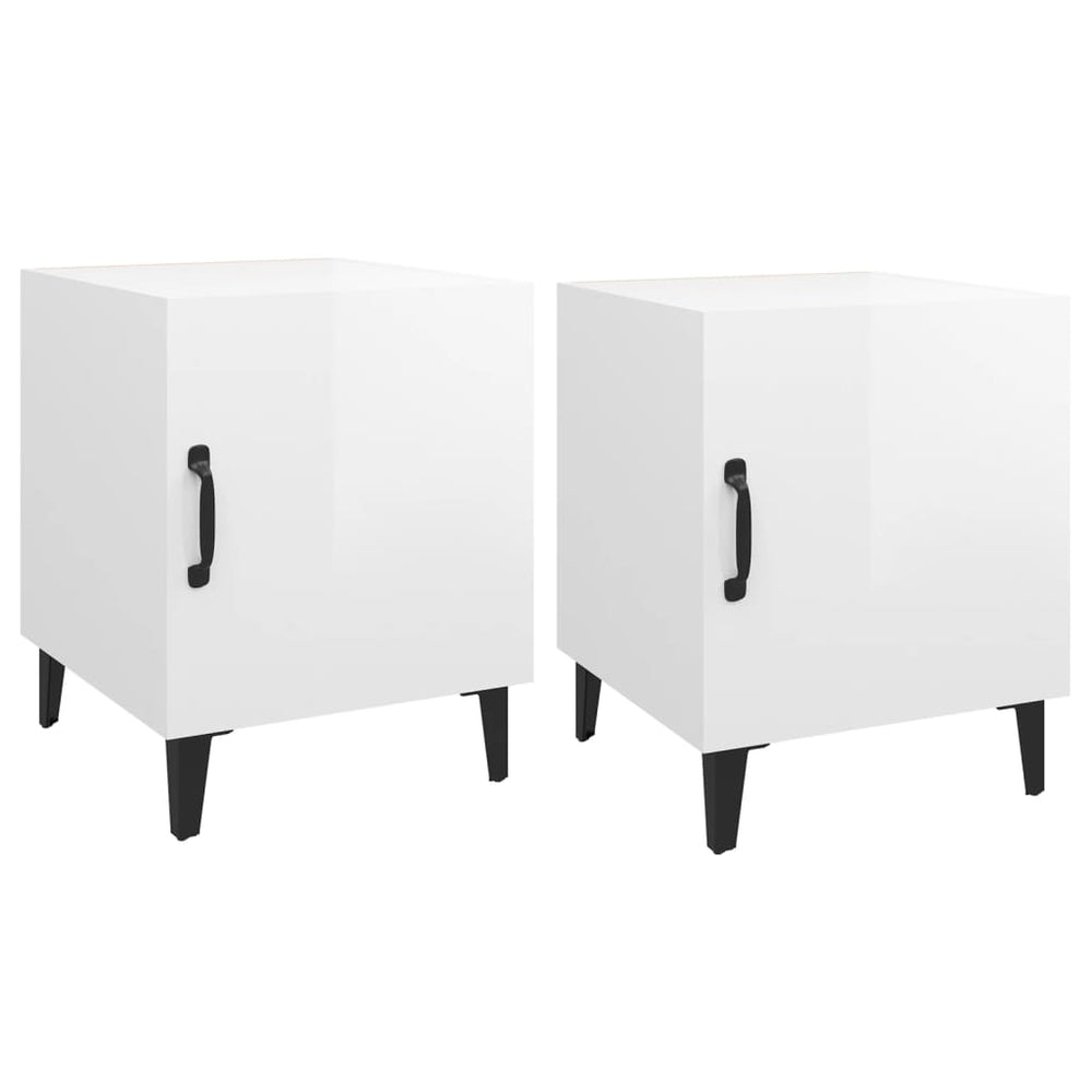 Bedside Cabinets 2 pcs High Gloss White Engineered Wood